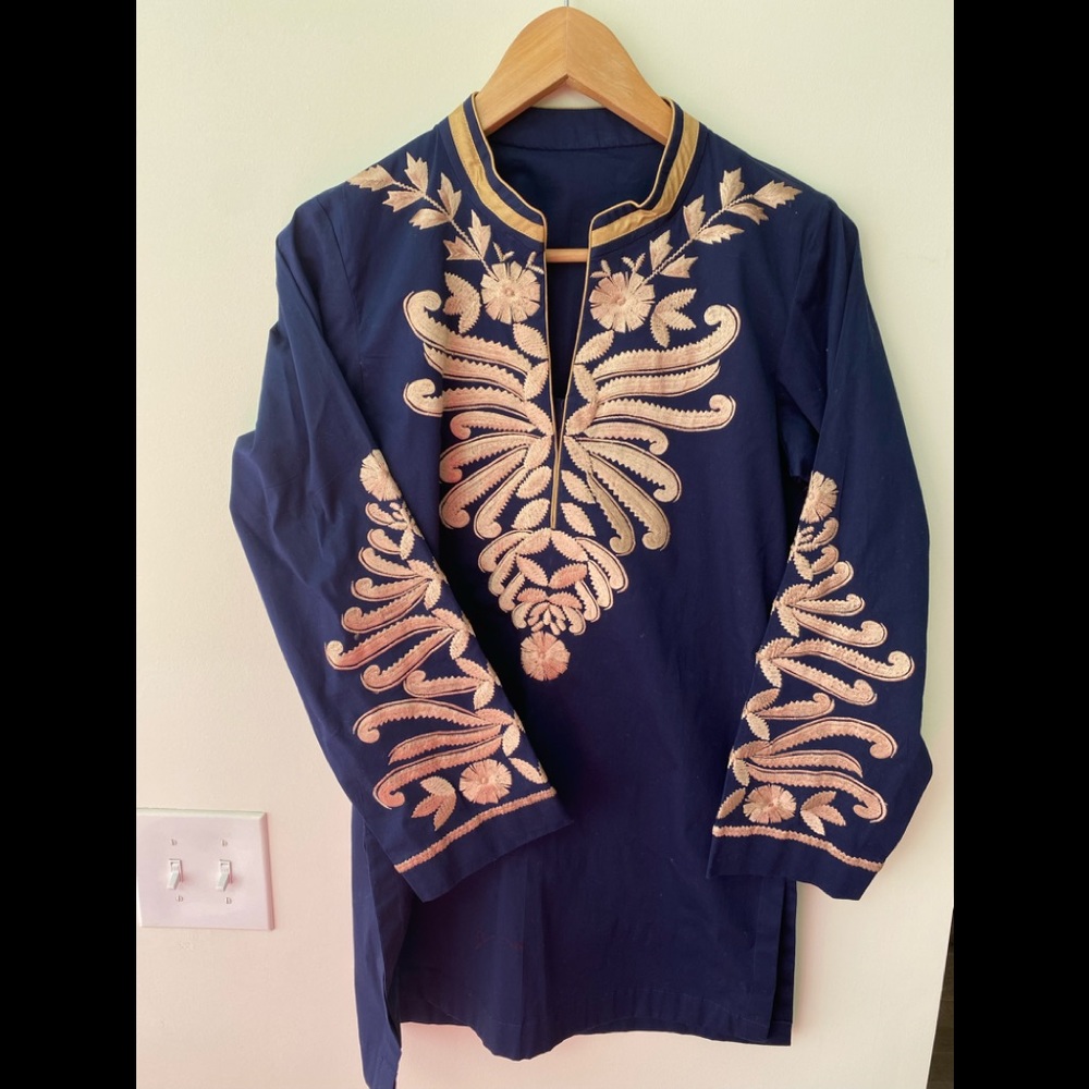 Navy & Beige Embroidered Tunic